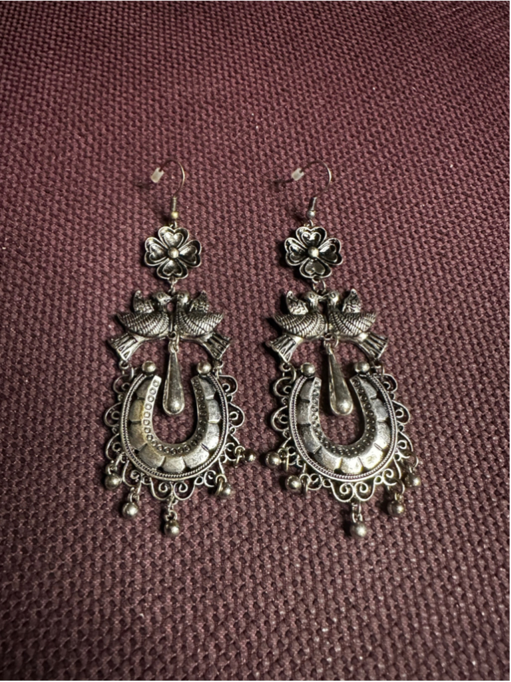Plunder Silver Tone Bird Horseshoe Dangle Earrings